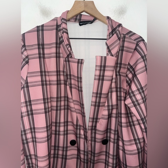 PRETTYLITTLETHING Pink Checkered Boyfriend Blazer Size 12 - Picture 4 of 9
